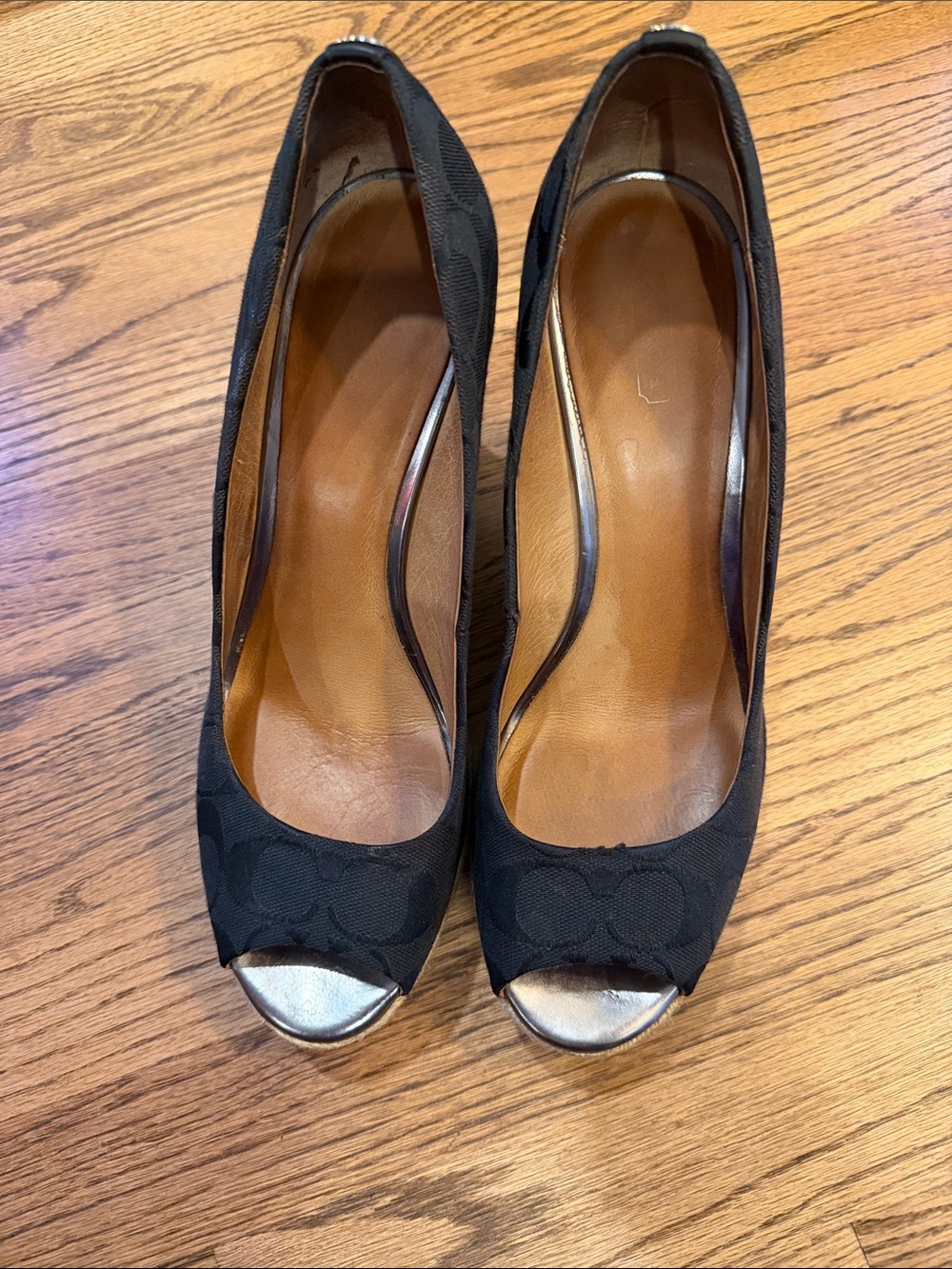 Coach Black Canvas Espadrille Peep-Toe Wedge Heels - Picture 2 of 3
